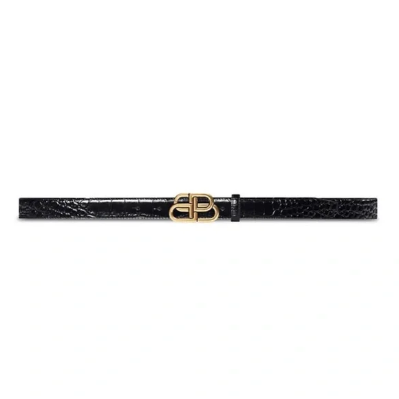 Balenciaga Black belt 85 (34”) Balenciaga Shiny Calfskin Crocodile Embossed BB 25mm Thin  main image 4